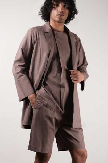Buy_MATI_Beige Cotton Full Sleeve Jacket Shorts Set _Online_at_Aza_Fashions