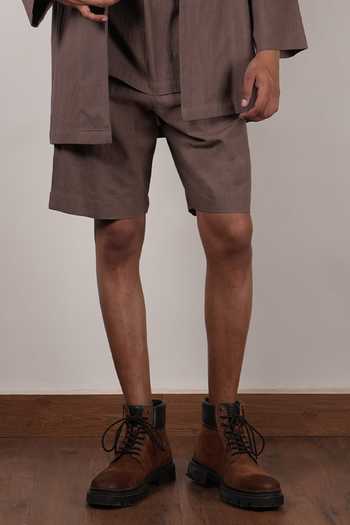 Shop_MATI_Beige Cotton Full Sleeve Jacket Shorts Set _Online_at_Aza_Fashions