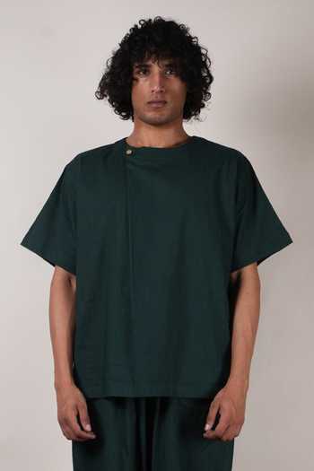 MATI_Green Cotton Overlap T-shirt And Trouser Set  _Online_at_Aza_Fashions