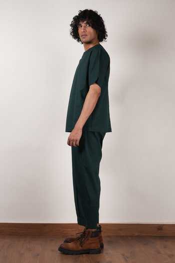 Shop_MATI_Green Cotton Overlap T-shirt And Trouser Set  _Online_at_Aza_Fashions