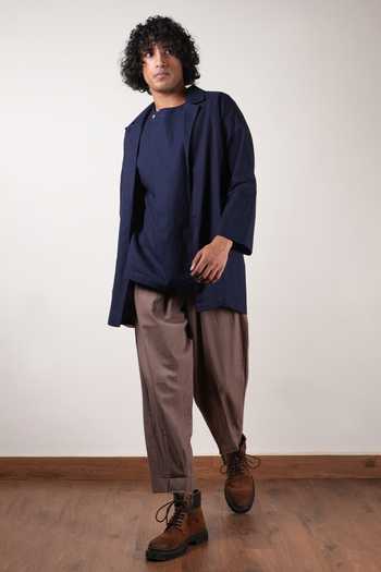 MATI_Blue Cotton Overlap T-shirt And Jacket Set _Online_at_Aza_Fashions