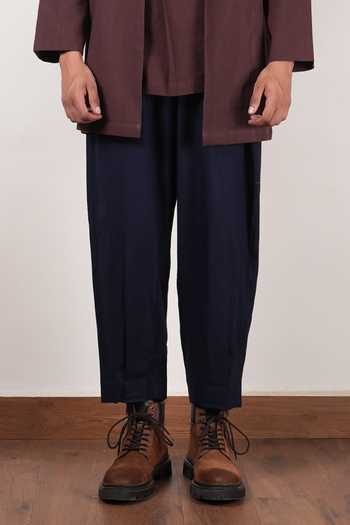 MATI_Brown Cotton Pleated Trouser And Jacket Set _Online_at_Aza_Fashions