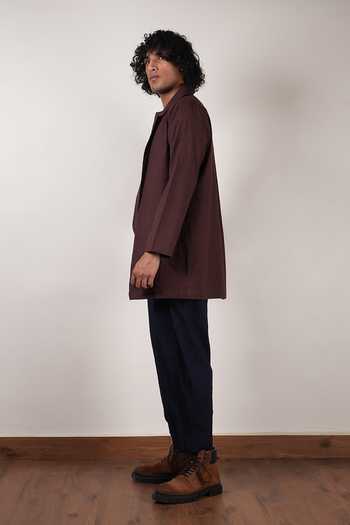 MATI_Brown Cotton Pleated Trouser And Jacket Set _at_Aza_Fashions