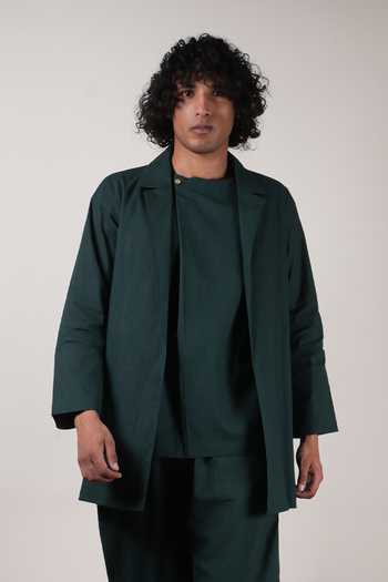 MATI_Green Cotton Jacket Trouser Set _Online_at_Aza_Fashions