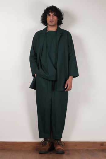 MATI_Green Cotton Jacket Trouser Set _at_Aza_Fashions