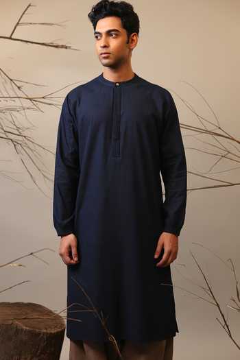 MATI_Blue Cotton Raglan Sleeve Kurta _Online_at_Aza_Fashions
