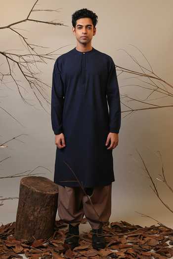 Buy_MATI_Blue Cotton Raglan Sleeve Kurta _Online_at_Aza_Fashions
