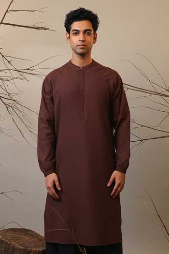 MATI_Brown Cotton Raglan Sleeve Kurta _Online_at_Aza_Fashions