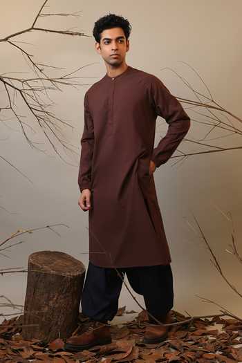 Buy_MATI_Brown Cotton Raglan Sleeve Kurta _Online_at_Aza_Fashions