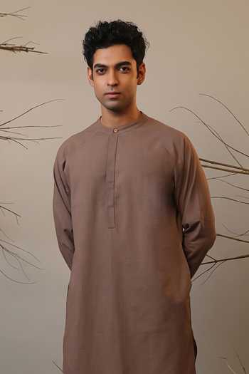 MATI_Beige Cotton Raglan Sleeve Kurta _Online_at_Aza_Fashions