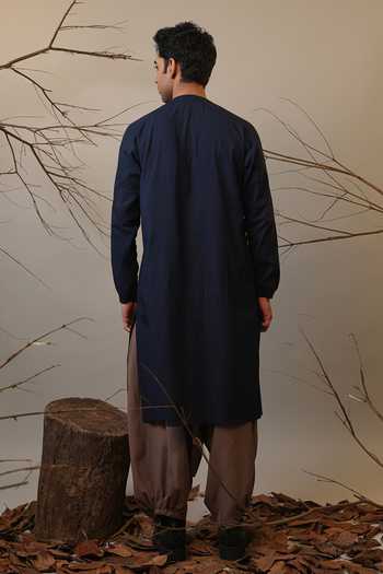Shop MATI Blue Cotton Raglan Sleeve Kurta And Pant Set at Aza Fashions Shop_MATI_Blue Cotton Raglan Sleeve Kurta And Pant Set _at_Aza_Fashions
