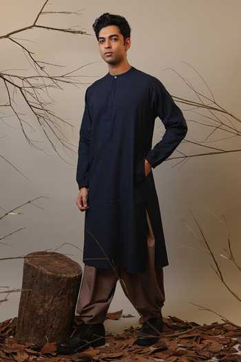 Shop MATI Blue Cotton Raglan Sleeve Kurta And Pant Set Online at Aza Fashions Shop_MATI_Blue Cotton Raglan Sleeve Kurta And Pant Set _Online_at_Aza_Fashions