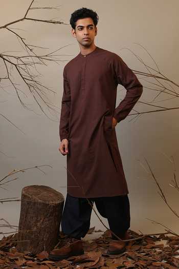 Buy MATI Brown Cotton Raglan Sleeve Kurta Set at Aza Fashions Buy_MATI_Brown Cotton Raglan Sleeve Kurta Set _at_Aza_Fashions