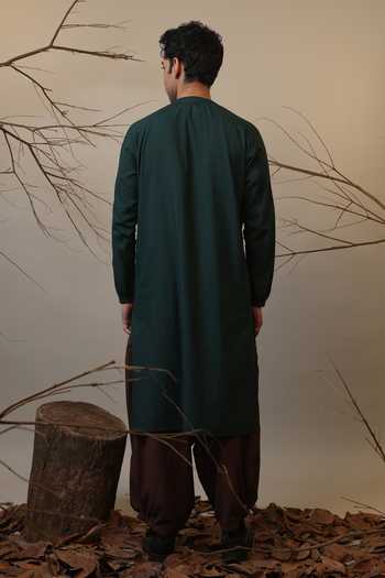 MATI_Green Cotton Raglan Sleeve Kurta And Pant Set _Online_at_Aza_Fashions