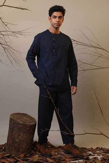 Buy MATI Blue Cotton Roots Short Kurta Online at Aza Fashions Buy_MATI_Blue Cotton Roots Short Kurta _Online_at_Aza_Fashions