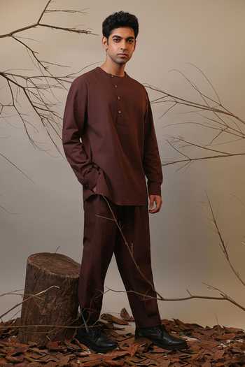 Buy_MATI_Brown Cotton Roots Short Kurta _Online_at_Aza_Fashions