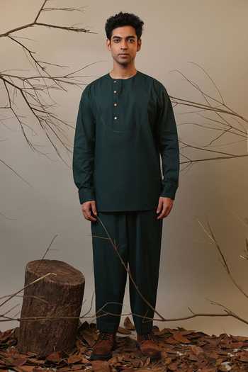 MATI_Green Cotton Roots Short Kurta _Online_at_Aza_Fashions
