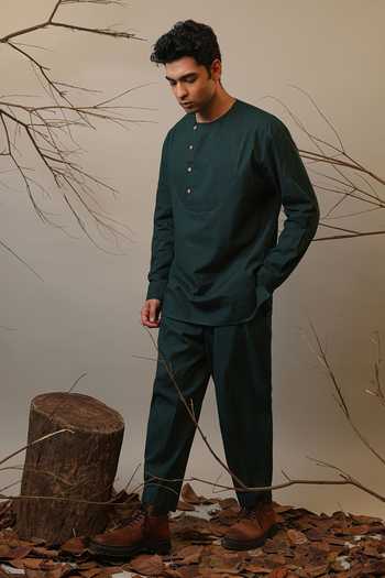 Buy_MATI_Green Cotton Roots Short Kurta _Online_at_Aza_Fashions