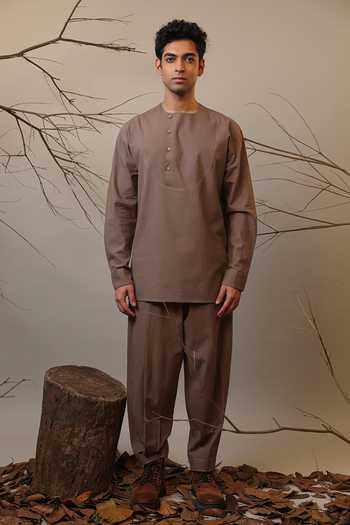 MATI_Beige Cotton Roots Short Kurta _Online_at_Aza_Fashions