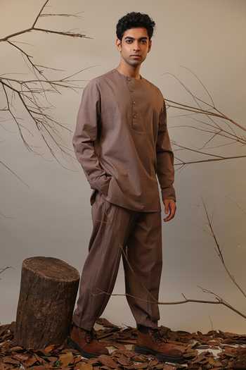 Buy_MATI_Beige Cotton Roots Short Kurta _Online_at_Aza_Fashions