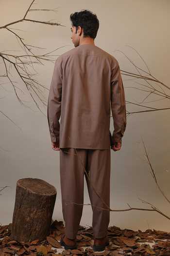 Shop MATI Beige Cotton Roots Kurta And Pant Set at Aza Fashions Shop_MATI_Beige Cotton Roots Kurta And Pant Set _at_Aza_Fashions