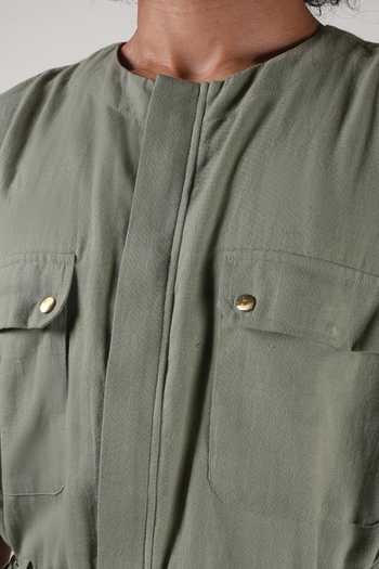 Shop_MATI_Olive Green Handwoven Cotton Safari Jumpsuit _Online_at_Aza_Fashions