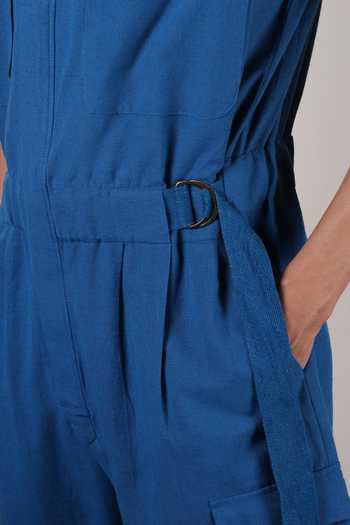 Shop_MATI_Blue Handwoven Cotton Safari Jumpsuit _Online_at_Aza_Fashions