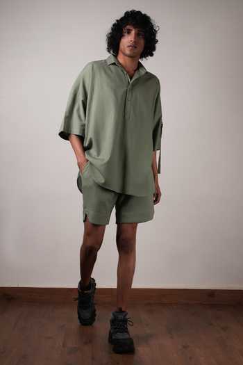 MATI_Green Cotton Handwoven Oversized T-shirt _Online_at_Aza_Fashions