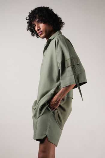 Buy_MATI_Green Cotton Handwoven Oversized T-shirt _Online_at_Aza_Fashions