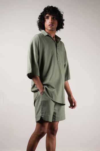 MATI_Green Cotton Handwoven Oversized T-shirt _at_Aza_Fashions