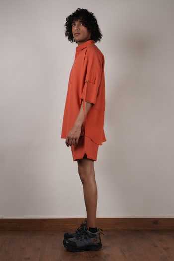 Shop_MATI_Rust Cotton Handwoven Oversized T-shirt _Online_at_Aza_Fashions