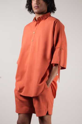 MATI_Rust Cotton Handwoven Oversized T-shirt _at_Aza_Fashions