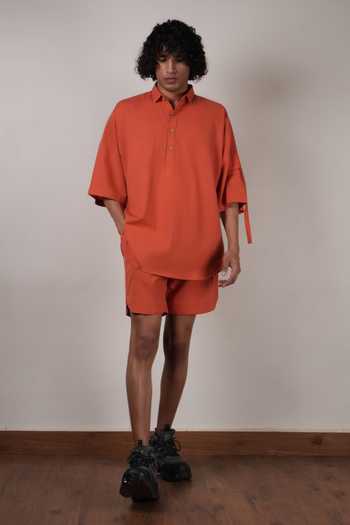 Buy_MATI_Rust Cotton Handwoven Oversized T-shirt 