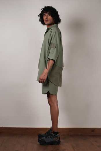 Shop_MATI_Green Cotton Handwoven Drawstring Shorts _Online_at_Aza_Fashions
