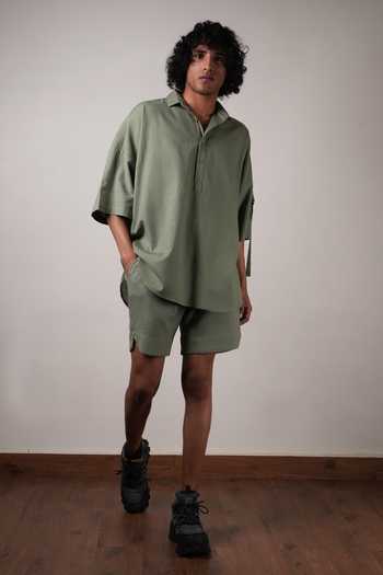 Buy_MATI_Green Cotton Handwoven Drawstring Shorts 