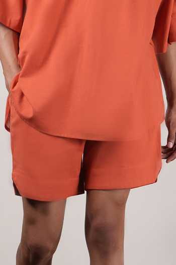MATI_Rust Cotton Handwoven Drawstring Shorts _Online_at_Aza_Fashions