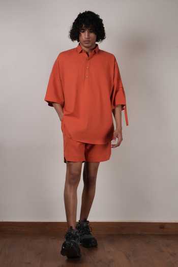 Buy_MATI_Rust Cotton Handwoven Drawstring Shorts _Online_at_Aza_Fashions