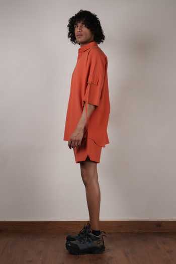 MATI_Rust Cotton Handwoven Drawstring Shorts _at_Aza_Fashions