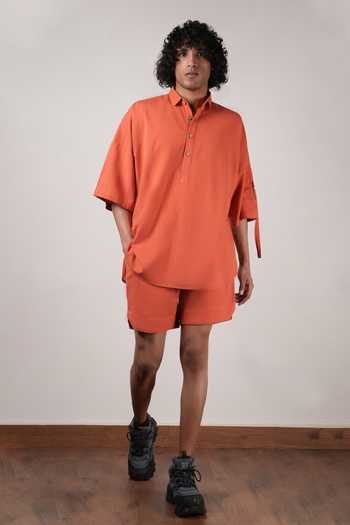 Buy_MATI_Rust Cotton Handwoven Drawstring Shorts 