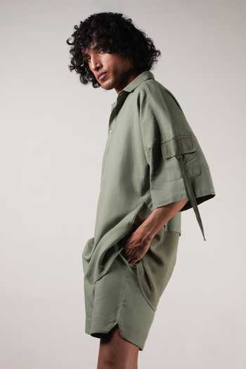 MATI_Green Cotton Oversized T-shirt And Shorts Co-ord Set _Online_at_Aza_Fashions
