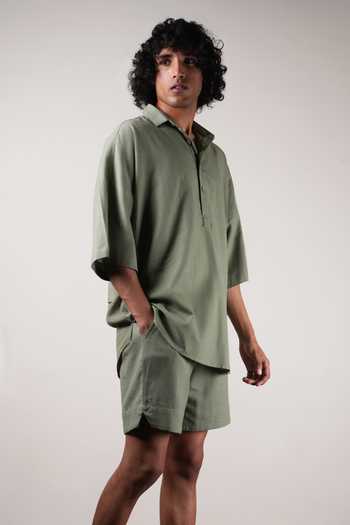 Shop_MATI_Green Cotton Oversized T-shirt And Shorts Co-ord Set _Online_at_Aza_Fashions