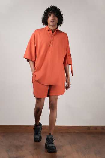 Buy_MATI_Orange Cotton Handspun T-shirt And Shorts Set _Online_at_Aza_Fashions