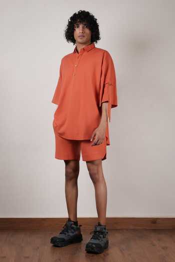 Shop_MATI_Orange Cotton Handspun T-shirt And Shorts Set _Online_at_Aza_Fashions