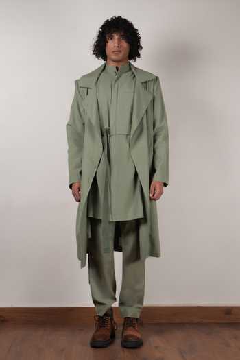 Buy_MATI_Green Cotton Handwoven Trench Jacket _Online_at_Aza_Fashions