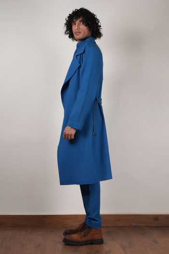 Buy_MATI_Blue Cotton Handwoven Trench Jacket _Online_at_Aza_Fashions