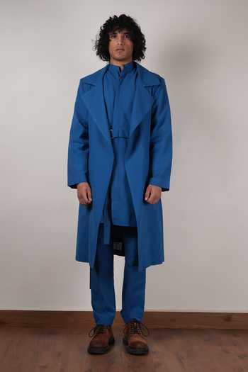 Shop_MATI_Blue Cotton Handwoven Trench Jacket _Online_at_Aza_Fashions