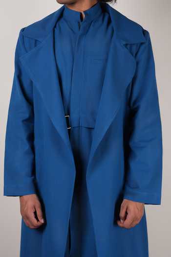 MATI_Blue Cotton Handwoven Trench Jacket _at_Aza_Fashions