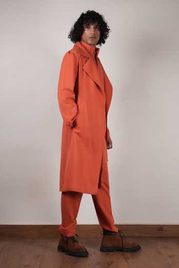 Shop_MATI_Rust Cotton Handwoven Trench Jacket _Online_at_Aza_Fashions