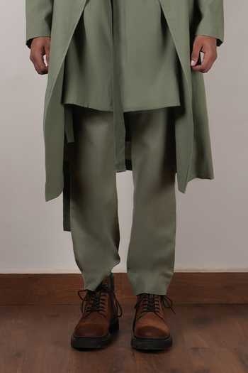 Buy_MATI_Green Cotton Trench Jacket And Kurta Set _Online_at_Aza_Fashions