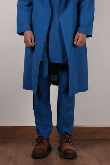MATI_Blue Cotton Trench Jacket And Kurta Set _Online_at_Aza_Fashions